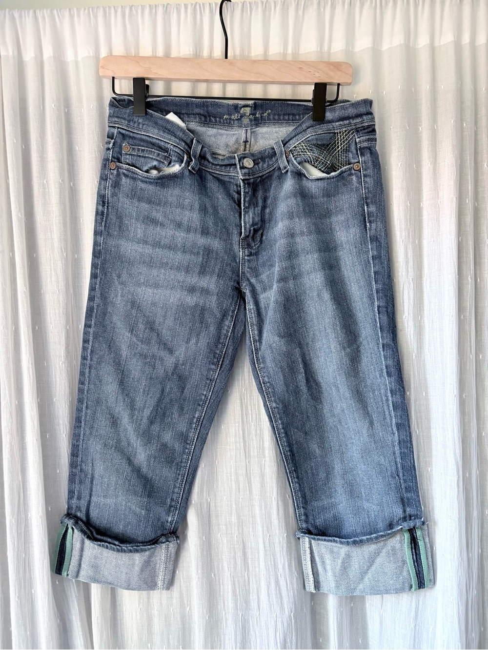 Y2K 7 For All Mankind "MIA" Blue Capris Roll‑Cuff Jeans Vintage